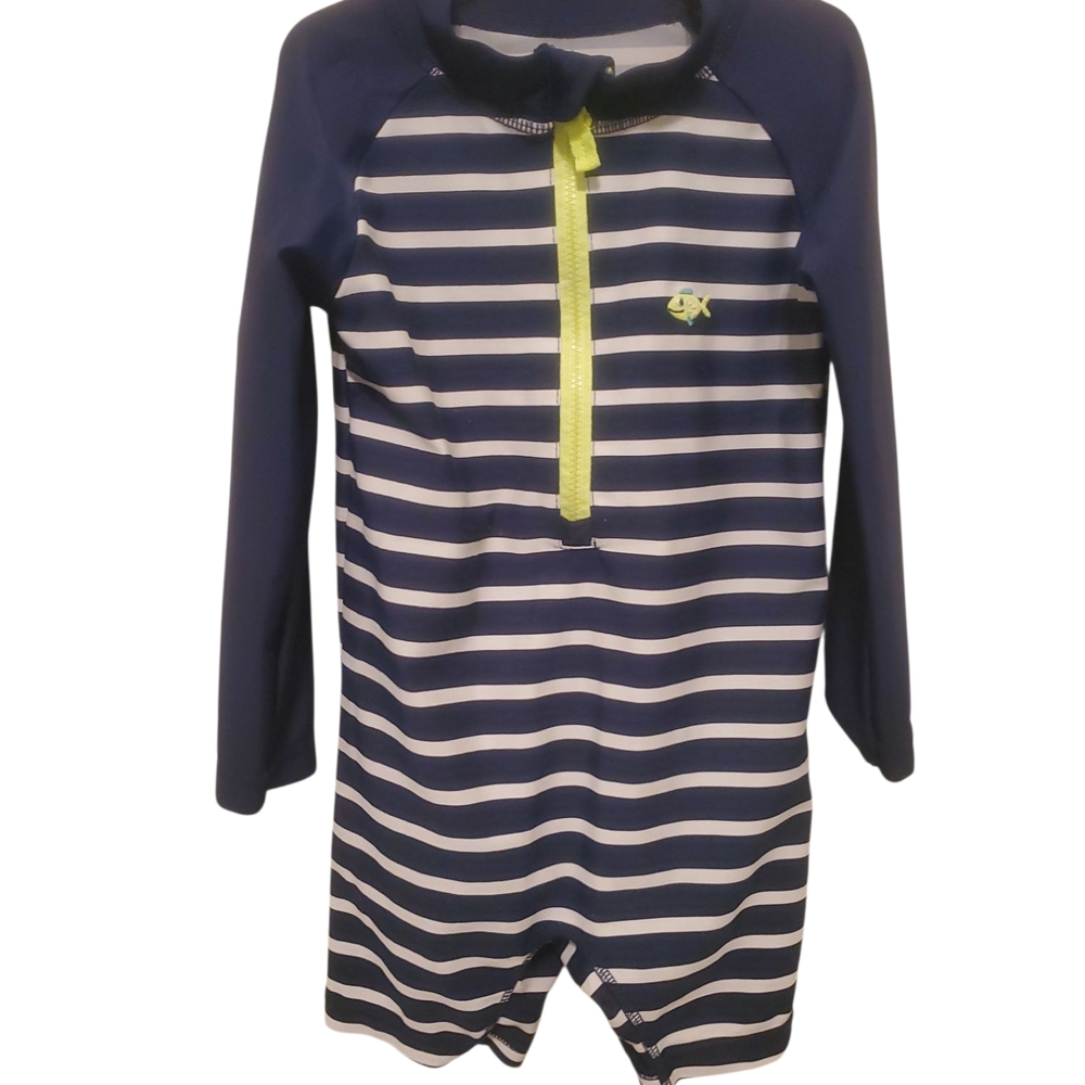 Carter's Blue and White One Piece Swimwear with Neon Zipper